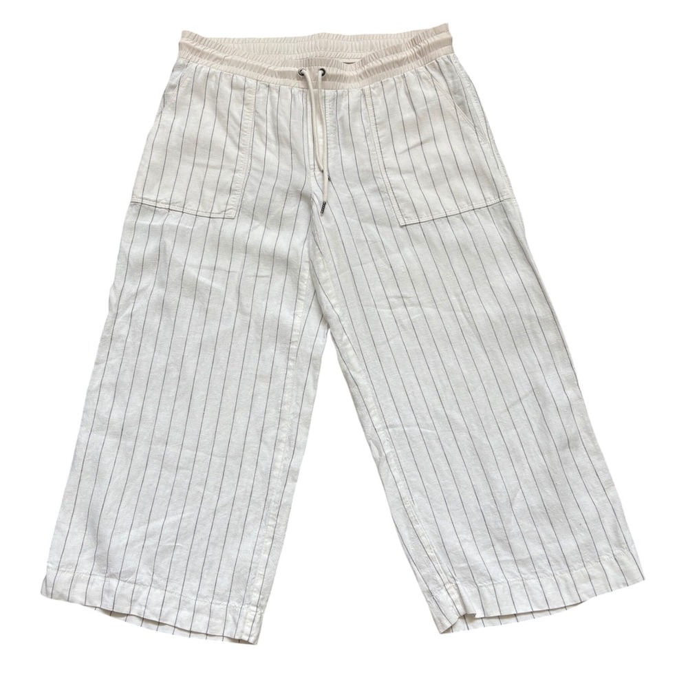 Athleta Cream White Pinstripe Cropped Wide-Leg Pants